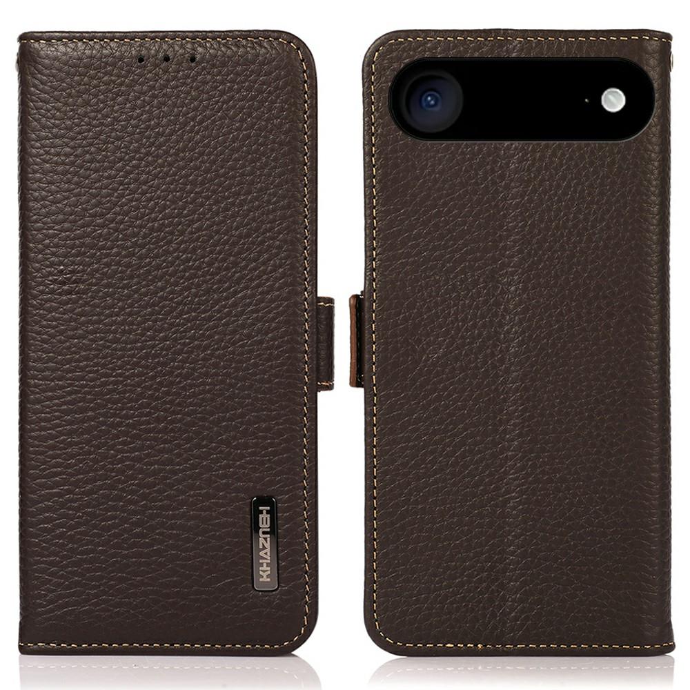 KHAZNEH for iPhone 17 Air Phone Case RFID Blocking Wallet Litchi Texture Genuine Cow Leather Cover