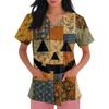 Women's short-sleeved Halloween print V-neck pocket protective work shirt