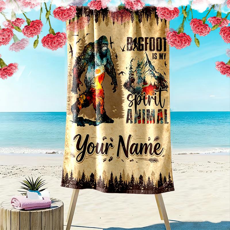 Name Custom Bigfoot Print Beach Towel, Large Soft Quick Dry Towel for Beach Camping Swimming
