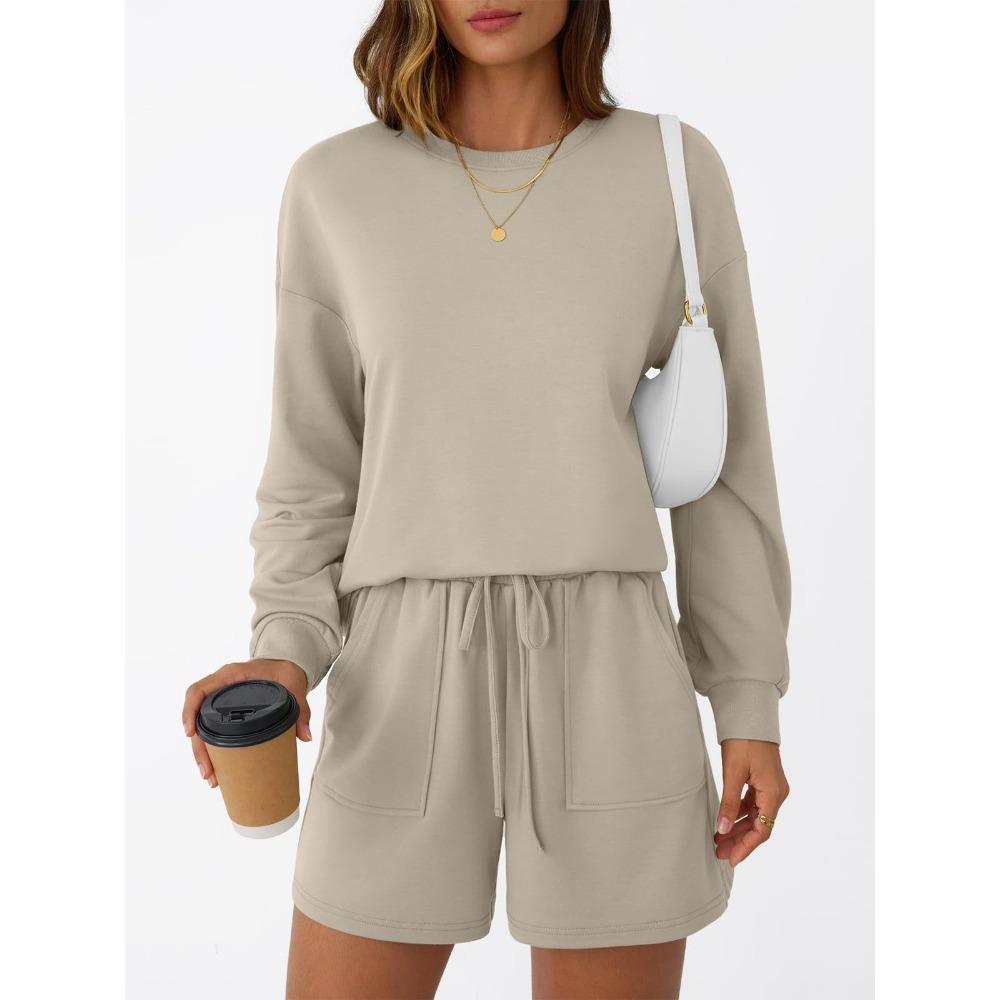 Autumn Round Neck Long Sleeved Shorts Fashion Casual Two-piece Hoodie Sets Women's Sport Suits