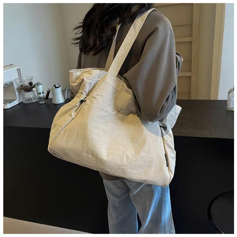 Повседневные легкие нейлоновые женские сумки через плечо Простые вместительные женские сумки-шопперы Однотонные женские сумки бежевый