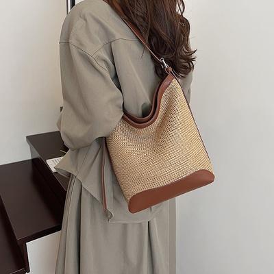 Straw Versatile Woven Shoulder Bag New Large Capacity Messenger Bag Fashion Trend Bucket Bag