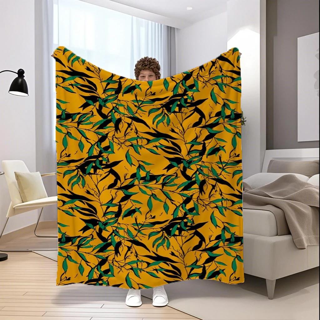 Leafy Pattern Blanket Microfiber Flannel Cover Blanket Bedroom Living Room Sofa Soft And Comfortable Home Decoration