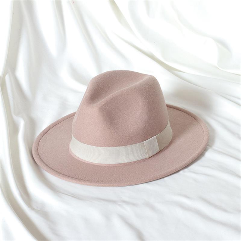 Skórzany Różowy Kapelusz Fedora z Szerokim Rondem Jazzowy Kapelusz Jesień/Zima Klasyczny Elegancki Kapelusz Panama Kapelusz Dżentelmena Sombrero