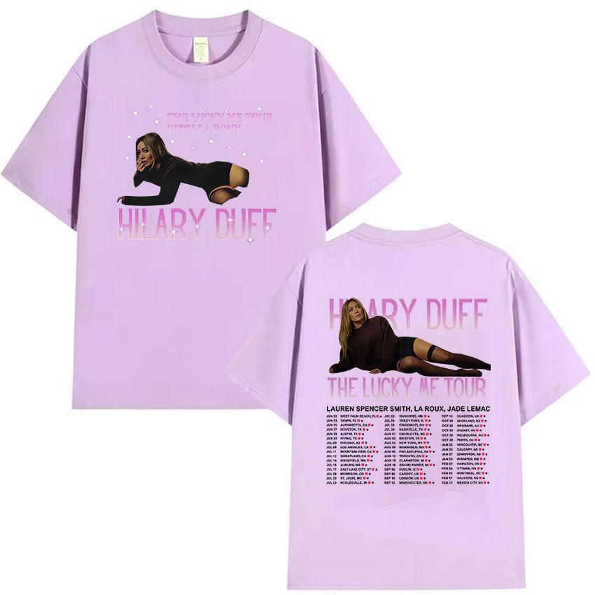 Hilary Duff The Lucky Me Tour 2026 Print T-shirt Unisex Dames Vintage Mode Korte Mouw T-shirts 100% Katoen T-shirt Streetwear