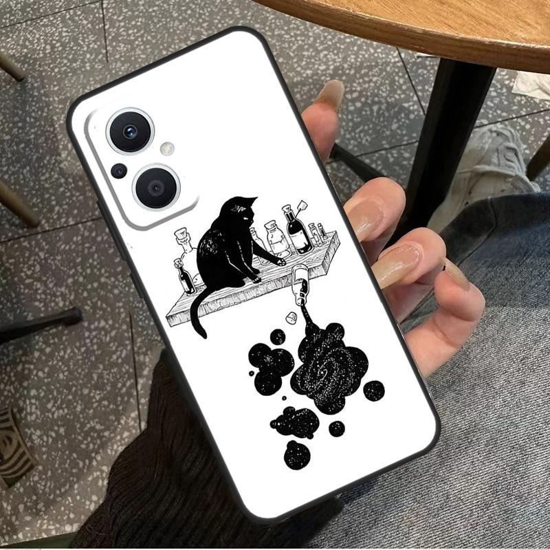 Black Cats Ink Cute Pet Witch Art For OPPO Reno 7 8 Lite 8T 14F 13F 11F 12F 10 11 12 13 14 Pro OPPO Find X9 X8 X5 X6 Pro Case