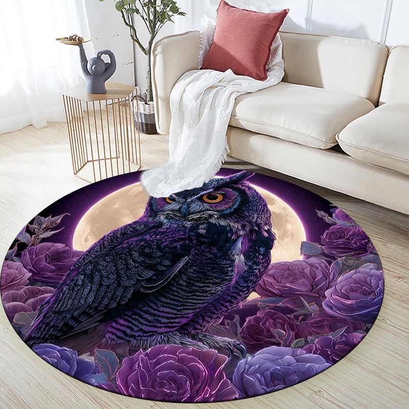 

Purple Owl,Round Area Rug,Carpet Rug for Living Room Bedroom Sofa Playroom Decor,Non-slip Floor Mat 80cmx80cm