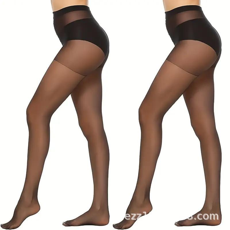 

European and American solid color stockings thin black silk women s thin anti-hook T-file extended stockings large size stockings one-piece stockings straight gear [ 45-60kg ] чёрный