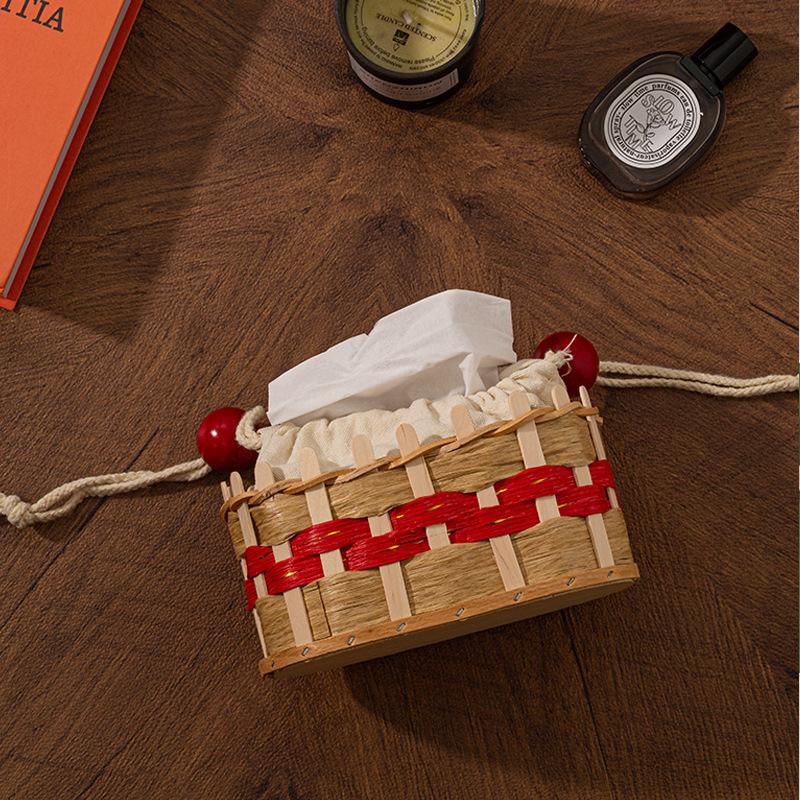 Woven Drawstring Tissue Box, A Creative and Simple Desktop Storage Box for Home Living Room