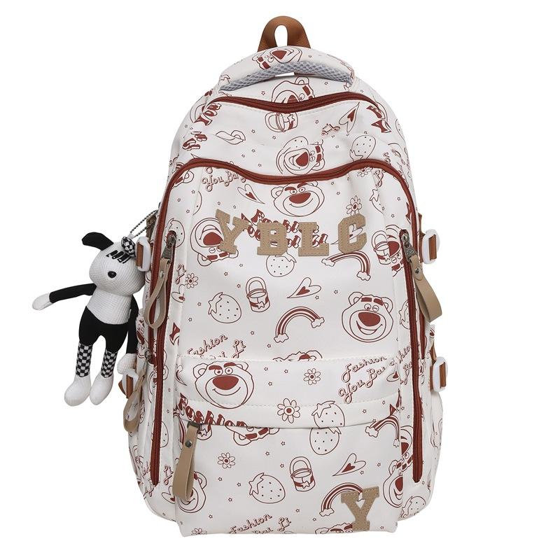 Schoolbag Junior high school student schoolbag Simple printing Graffiti bear backpack Large capacity student backpack Men's travel computer backpack
