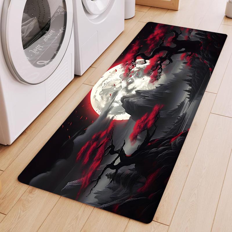 Gothic Moon & Ink Art Long Runner Rug Collection Non Slip Wear Resistant Soft Washable Hallway Kitchen Laundry Room Decor Rug