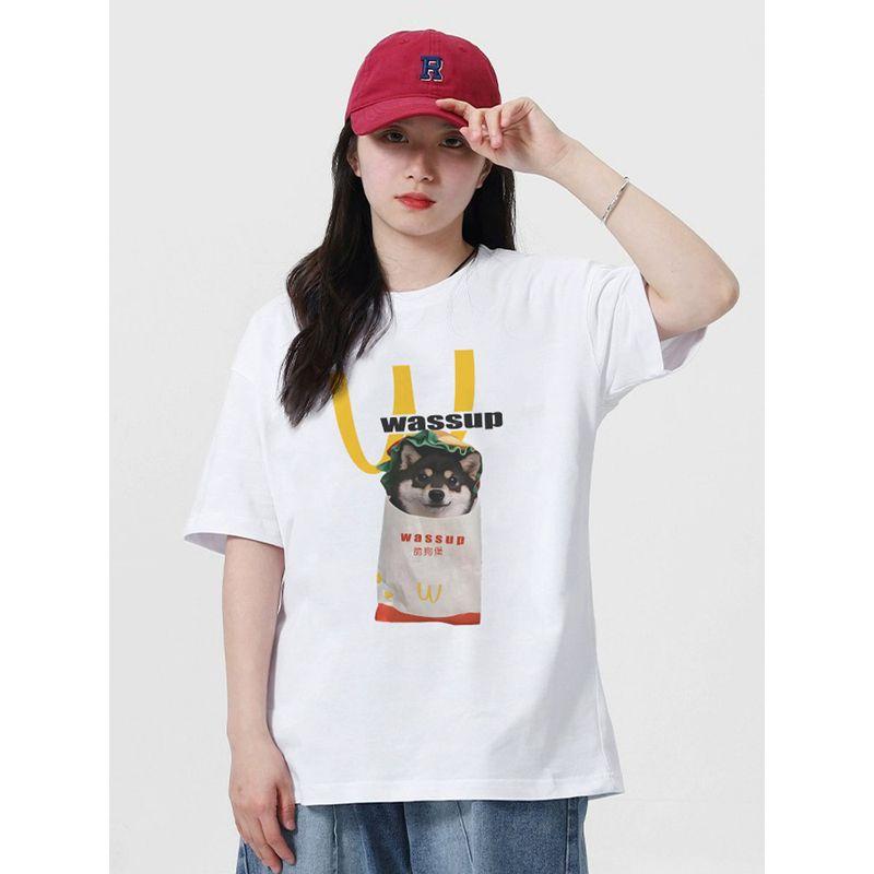 Wassup Trendy American Cartoon T-Shirt Short-Sleeved Couple Summer New Heavyweight Pure Cotton Versatile Unisex Top