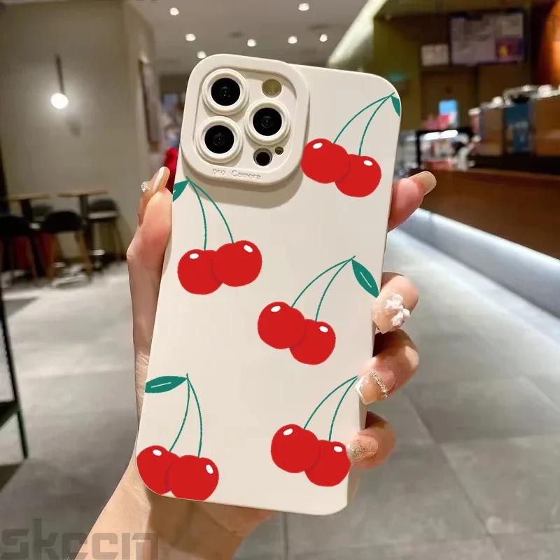 Roztomilý kreslený třešňový kryt na telefon pro iPhone 16 15 14 13 Pro Max 11 12 Mini X XR XS 7 8 Plus Stylový nárazuvzdorný silikonový měkký kryt