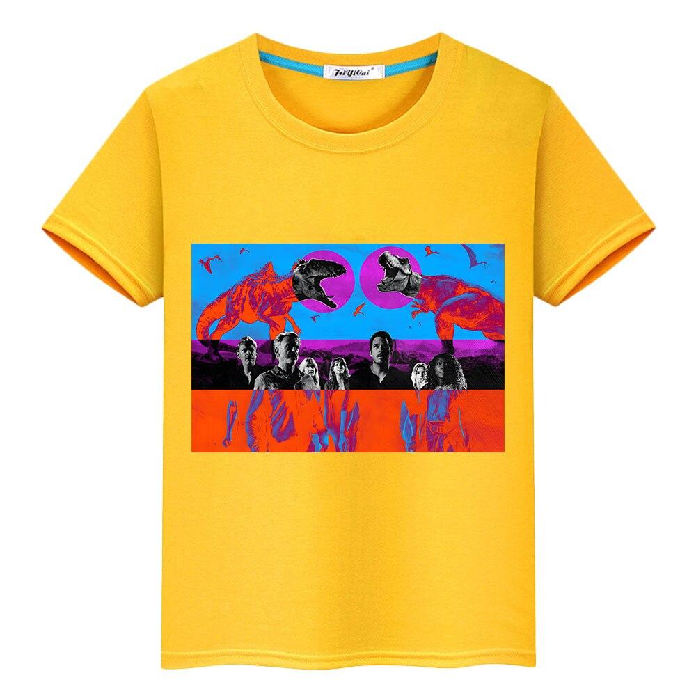 Dinosaur Summer Boy Girl 100%Cotton T-shirt Y2k One Piece Anime Tees Casual Short Print Tops Jurassic World Dominio Kids Clothes