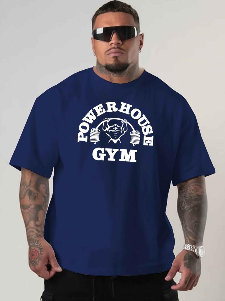 Power House Plus Size Oversized Short-Sleeve T-Shirt Loose-Fitting Base Layer with American Fashion Prints Round Neck