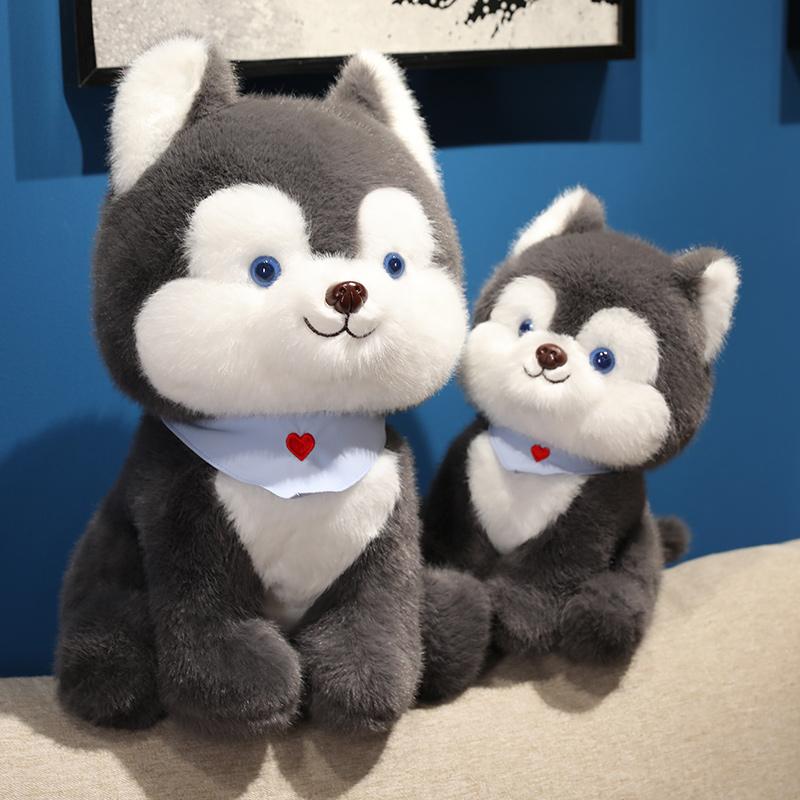 Cute Stuffed Animal Soft Husky Christmas Gift Plush Toy Sitting Dog Creative Huggable Pillow Puppy Doll