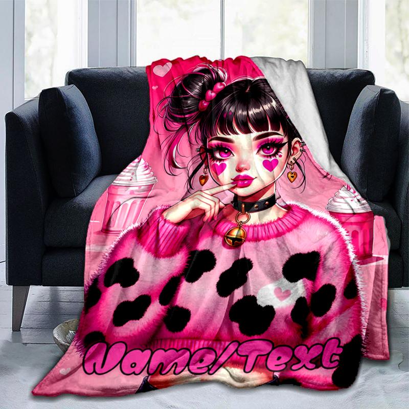 1PC Custom Name Pink Heart Fashion outdooor Flannel blankets Throw Blanket All-Season Throw Gift Bedspread for Couch, Bed, Camping Holiday Birthday gi