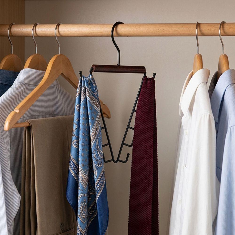 12 Hooks Clothes Storage Hangers’ Wood Handle Triangular Metal V-Shape Hook Anti-Slip Thick Hooks Dorm Storage Hanger