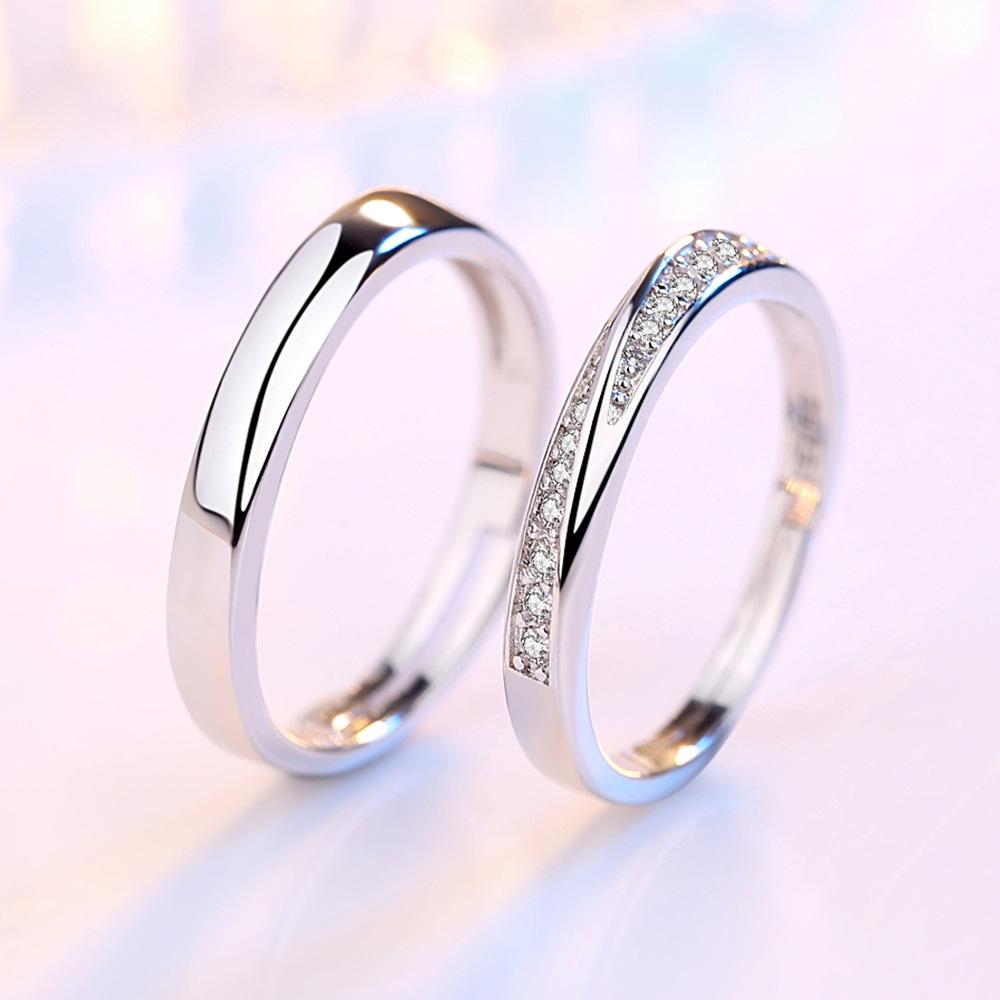 2Pcs 925 Silver Couples Ring Sets Light Polishing Simple Ring for Woman Man Classic Wedding Fine Jewelry Circle