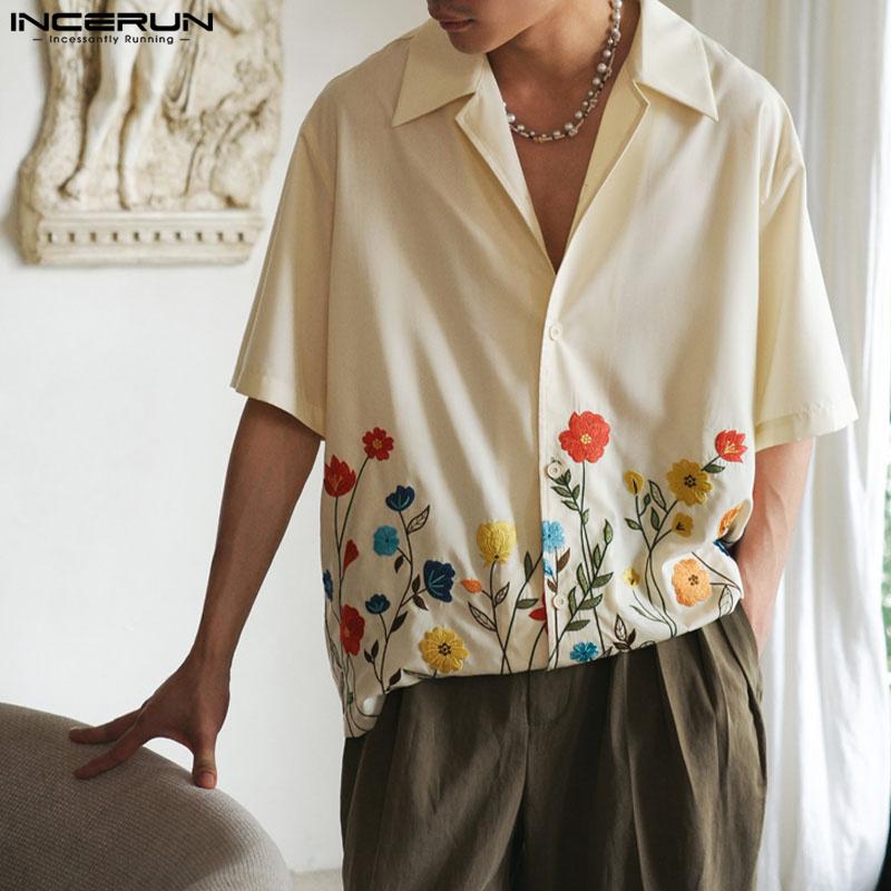 INCERUN Summer Print Men Short Sleeves Holiday Casual Loose Shirts