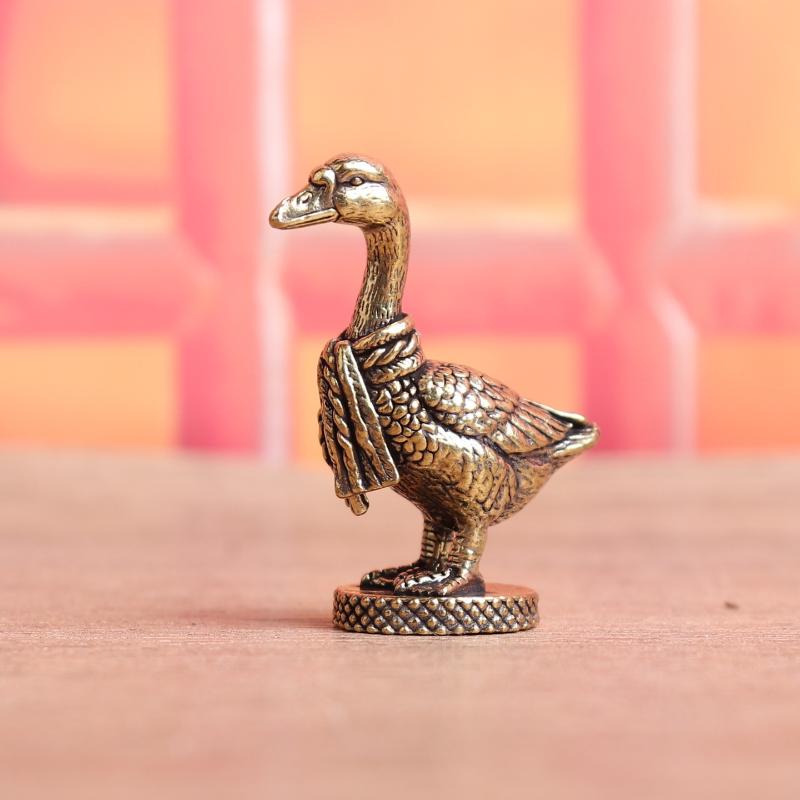 Vintage Brass Goose Figurine Fine Carved Details Scarf Design For Home Decor Ornament Gift