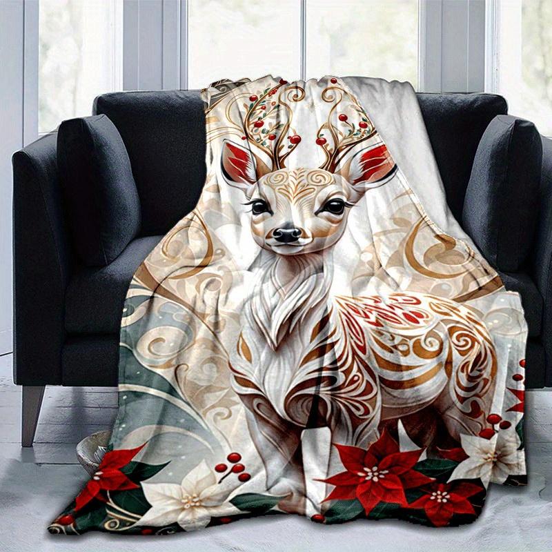 

1pc Christmas Deer Printing Lightweight Flannel Blanket, Comfortable and Warm Blanket, for Camping Sofa Bed and Couch Office, Gift 100x150cm
