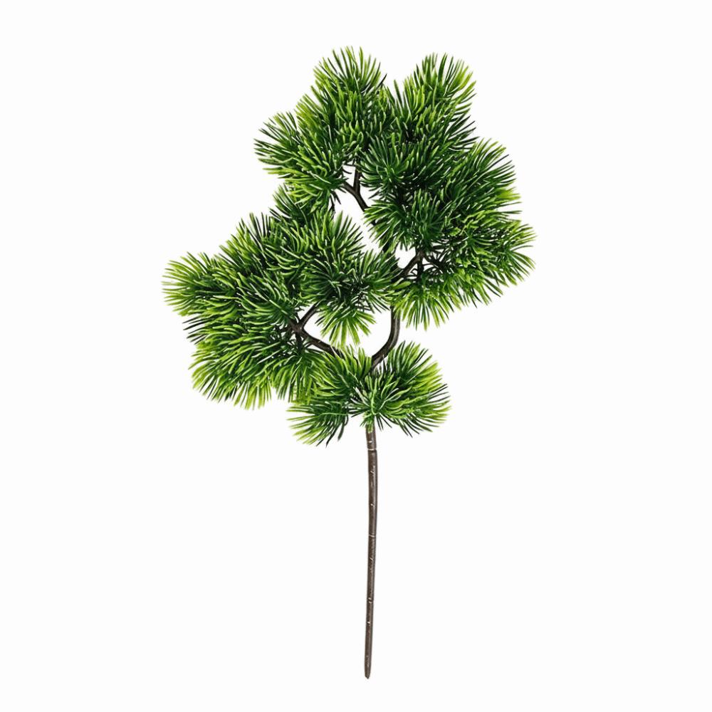 Green Leaves Artificial Pine Branch Handmade Craft Realistic Design Fake Pine Leaves Plastic Material Green Color