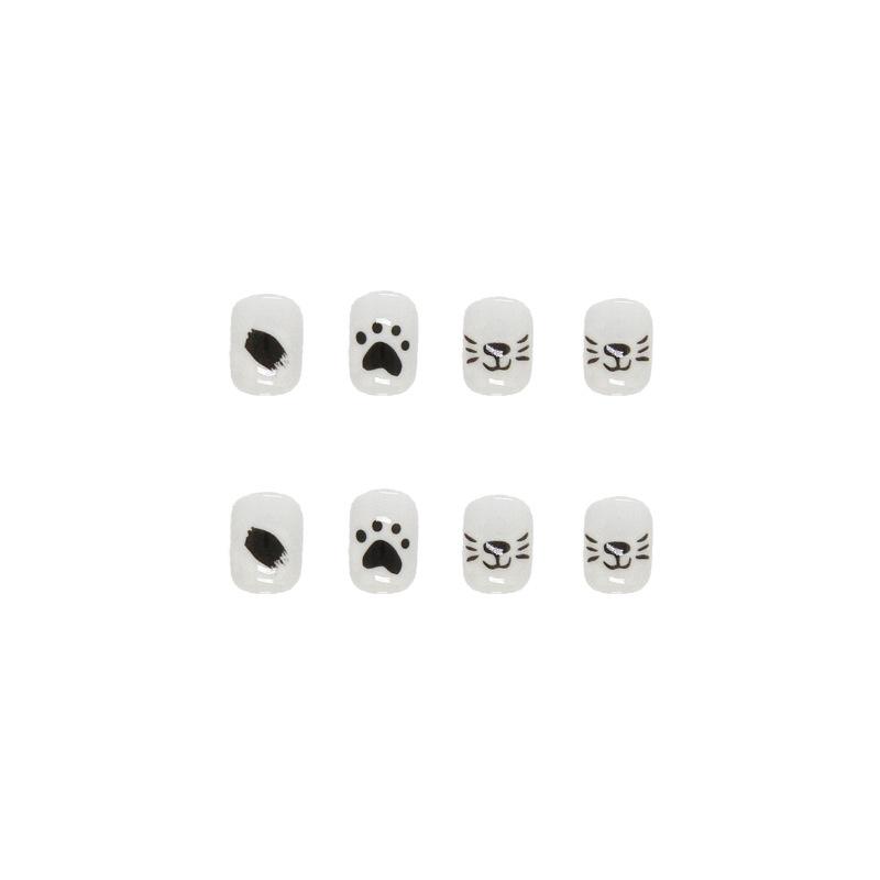 Artificial Nails, White Cute Cat Scratches, Short Removable, Small and Fresh Fake Nails
