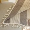 Modern Striped French Style Semi-Sheer Curtain Living Room Balcony Cotton Drapery With Rod Pocket Tassel Trim