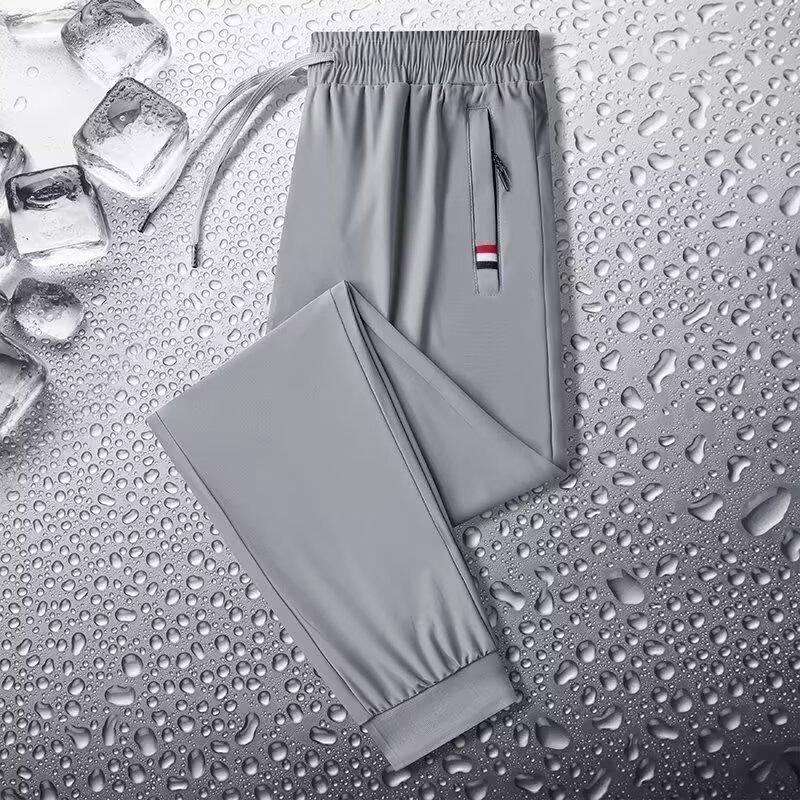 Shirts and Less Clothing Sweatpants Men's Summer Large Size Pocket Zipper Leggings Ice Silk Trousers