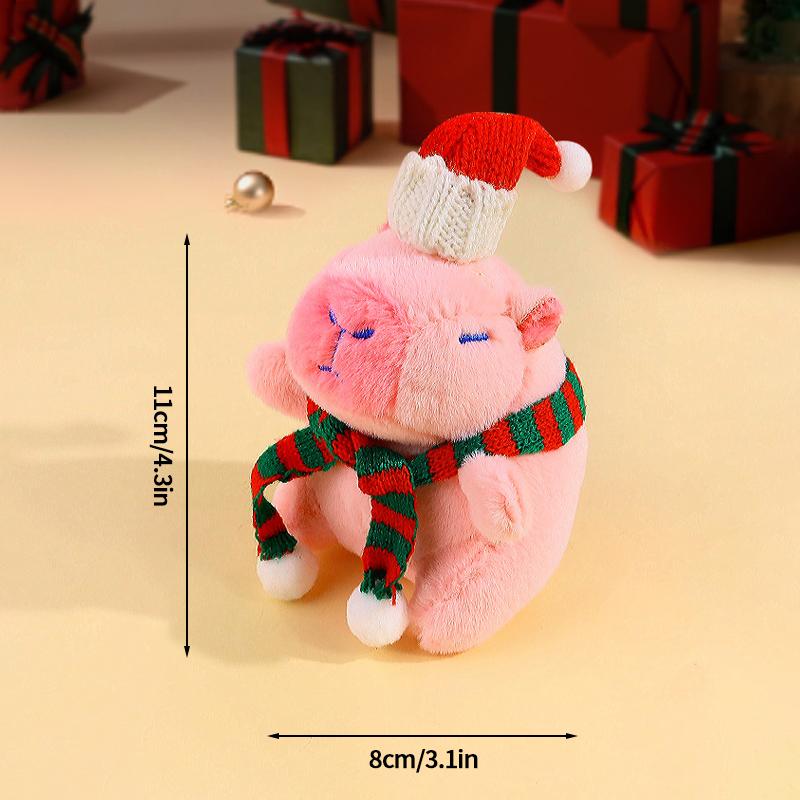 Capybara Christmas Keychain Cute Red Scarf Bear Doll Keyring Hanging Mobile Phones Bag Pendant Christmas Party Small Gifts Decor