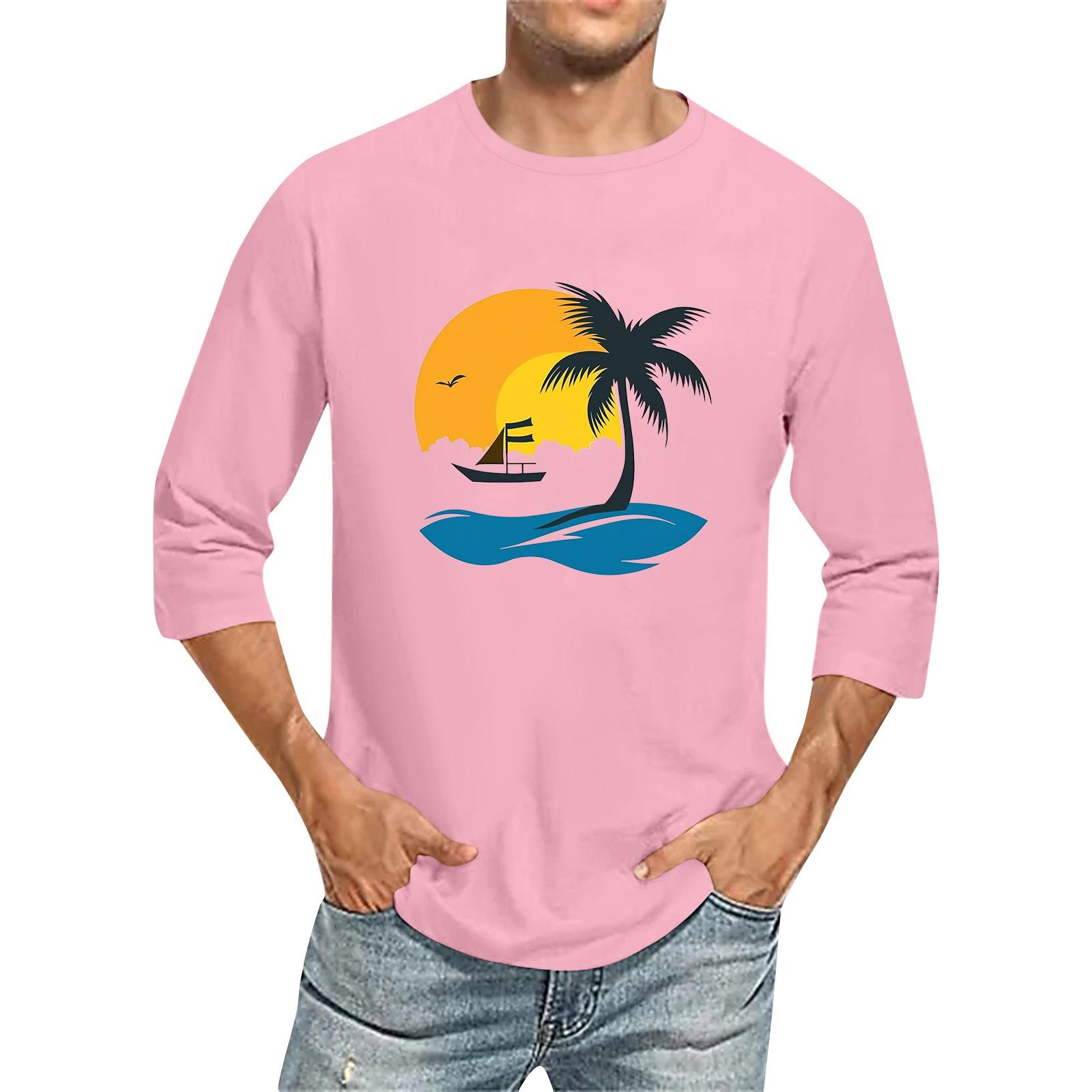 

Мужская однотонная футболка с круглым вырезом и рукавами три четверти XXXL розовый