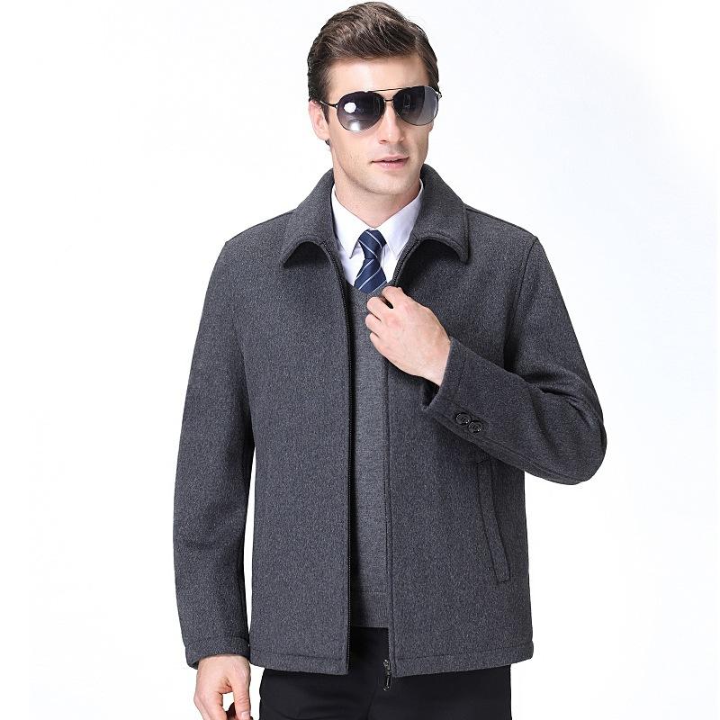 New Autumn and Winter Woolen Jackets for Middle-aged and Elderly Men, Casual Lapel Plus Velvet Jackets, Daddy Woolen Coats