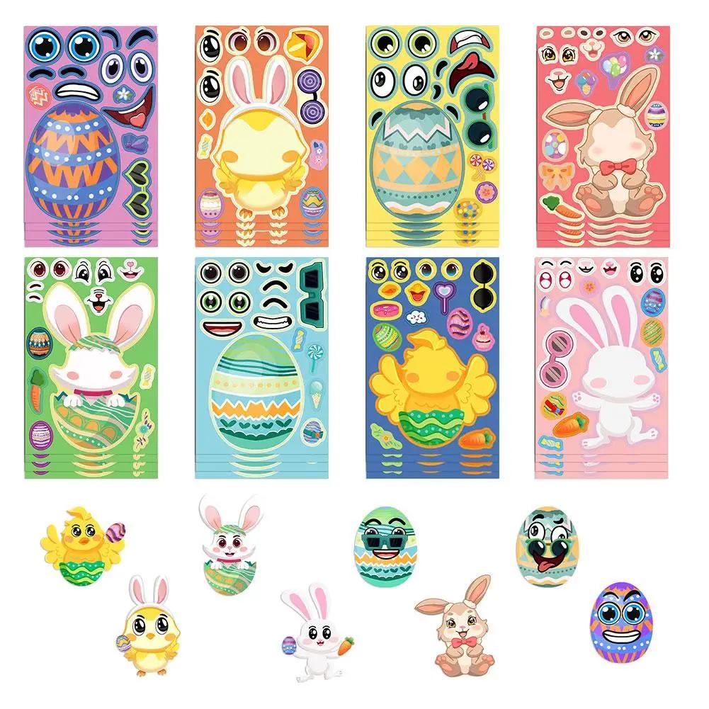 

8PCS Easter Stickers for Kids Reusable Vinyl Waterproof Mix Match Bunny Ears Egg Patterns Creative Play DIY Crafts Educatio K0B0
