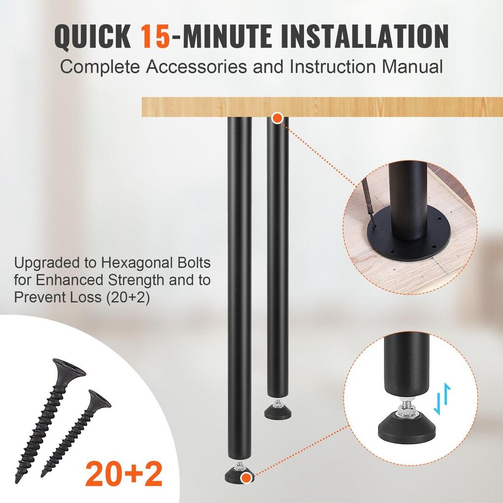 762MM Adjustable Desk Legs, Reinforced Steel Office Table Furniture Legs Set of 4 for DIY, 544.3KG Load Capacity Heavy Duty Desk Legs, Quick
