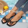Mode 2025 Sommer Koreanische Version Rutschfeste Flache Sohle Schleife Niete Strand-Slipper Zehensteg Cooles Schlappen Damen