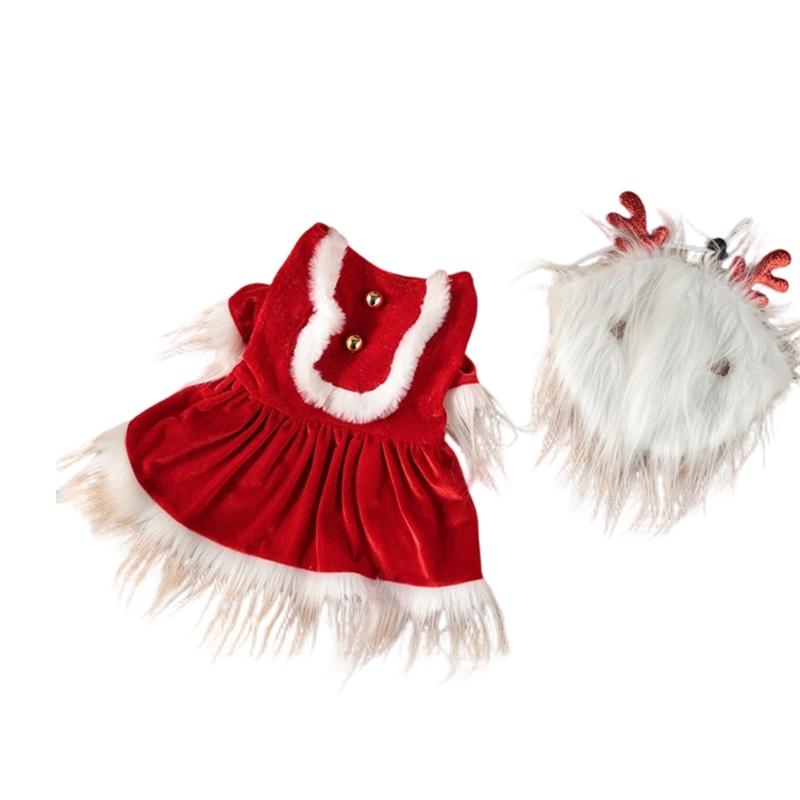 Christmas Themed Dog Clothing Velvets Plush Outfit Winter Wear With Snap Closures For Small Media Breeds