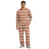 Men's Long Sleeve Pajama Set with Button Crotch and Elastic Drawstring Waist Pants for Home Loungewear
