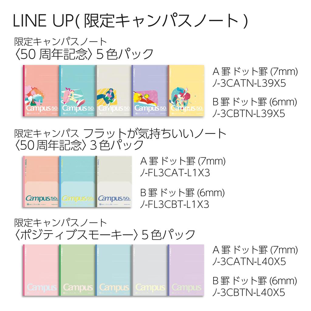 KOKUYO Campus Note Limited Positive Smoky Dotted 30 Sheets 5 Color Pack Semi-B5 A-lined NO-3CATN-L40X5