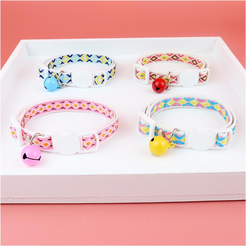 Pet Supplies Cat Collar Anti-choking Collar Cat Face Buckle Ethnic Jacquard Cat Collar with Bell Adjustable Safety Necklace