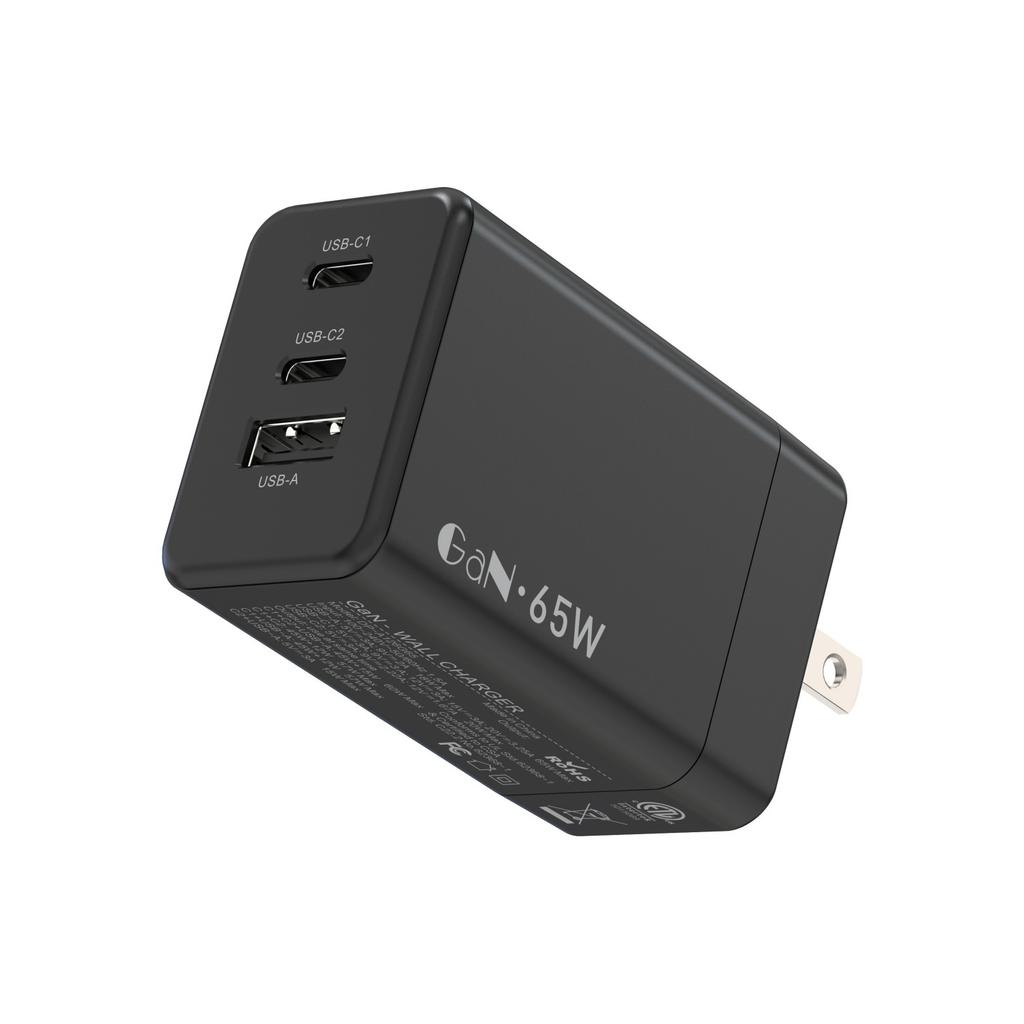 For Laptop Charger , 65W GaN 3 Port USB C Power Adapter With Type C Charging Block For IPhone16/15/14/13, MacBook, IPad, Galaxy
