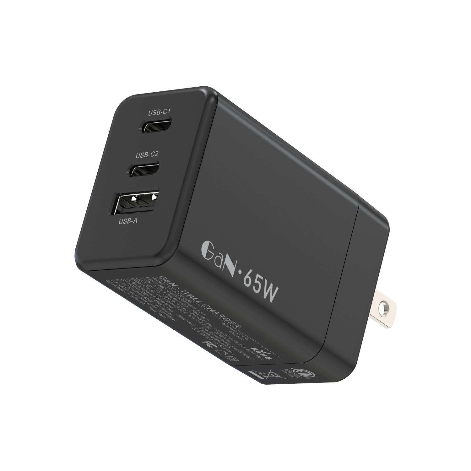 

For Laptop Charger , 65W GaN 3 Port USB C Power Adapter With Type C Charging Block For IPhone16/15/14/13, MacBook, IPad, Galaxy