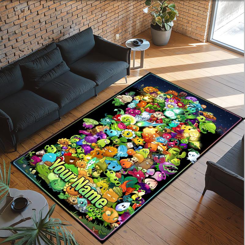 Personalized Crystal Velvet Carpet Custom Name Text,Plants vs. Zombies Anti Slip Area Rug For Home Decoration