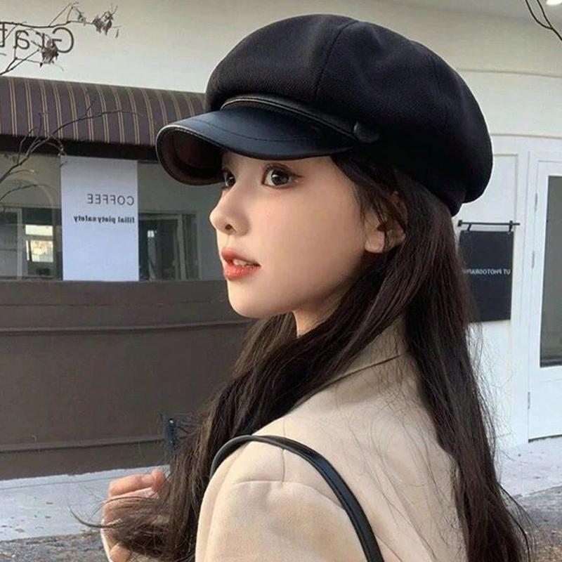 1pc British Style Octagonal Beret Hat,Women Autumn Winter Large Size Newsboy Cap,Suitable For Daily Matching Autumn Accessories