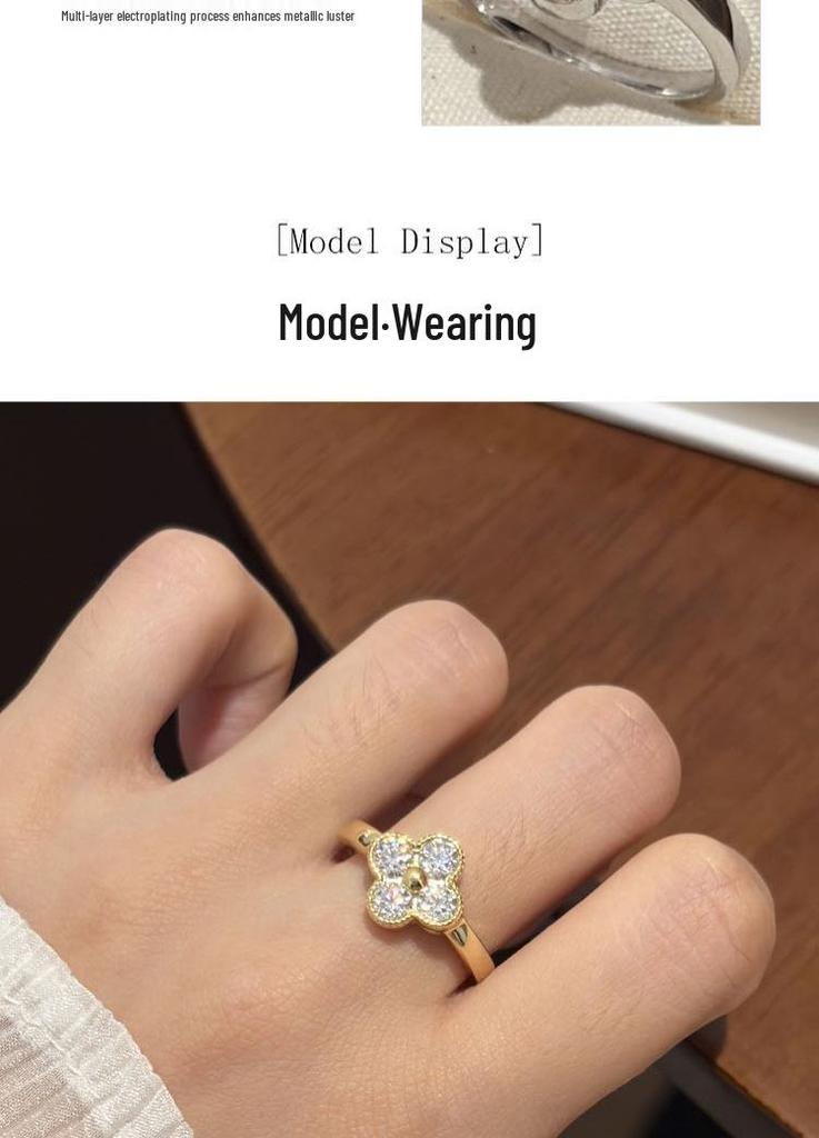 Multi-Color Four-Leaf Clover S925 Sterling Silver Ring for Women – Light Luxury, Enhances Skin Tone, High-End Feel.
