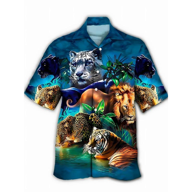 Ny Hawaii Vår/Sommar Mode Fritid Gatumode Turist Strand Tryckt Helt Öppen Kortärmad Knäppskjorta, Snabb Leverans