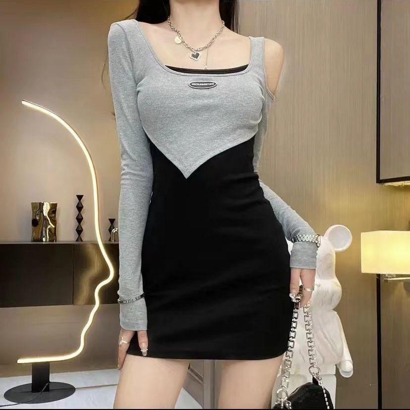 

Новое облегающее платье Spice Girl с высокой эластичностью, нестандартная поддельная двухсекционная цельная юбка с короткими бедрами M