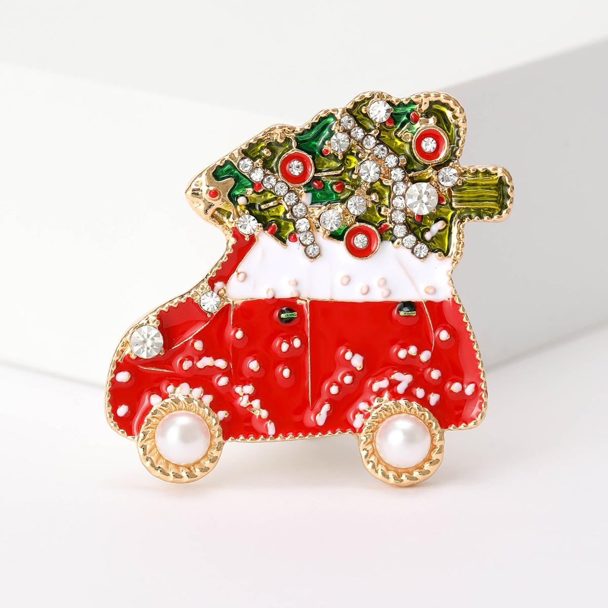 

Новая рождественская брошь в виде автомобильной елки из сплава с каплями масла, модная и универсальная, мультяшная бижутерия, цветок на груди красный