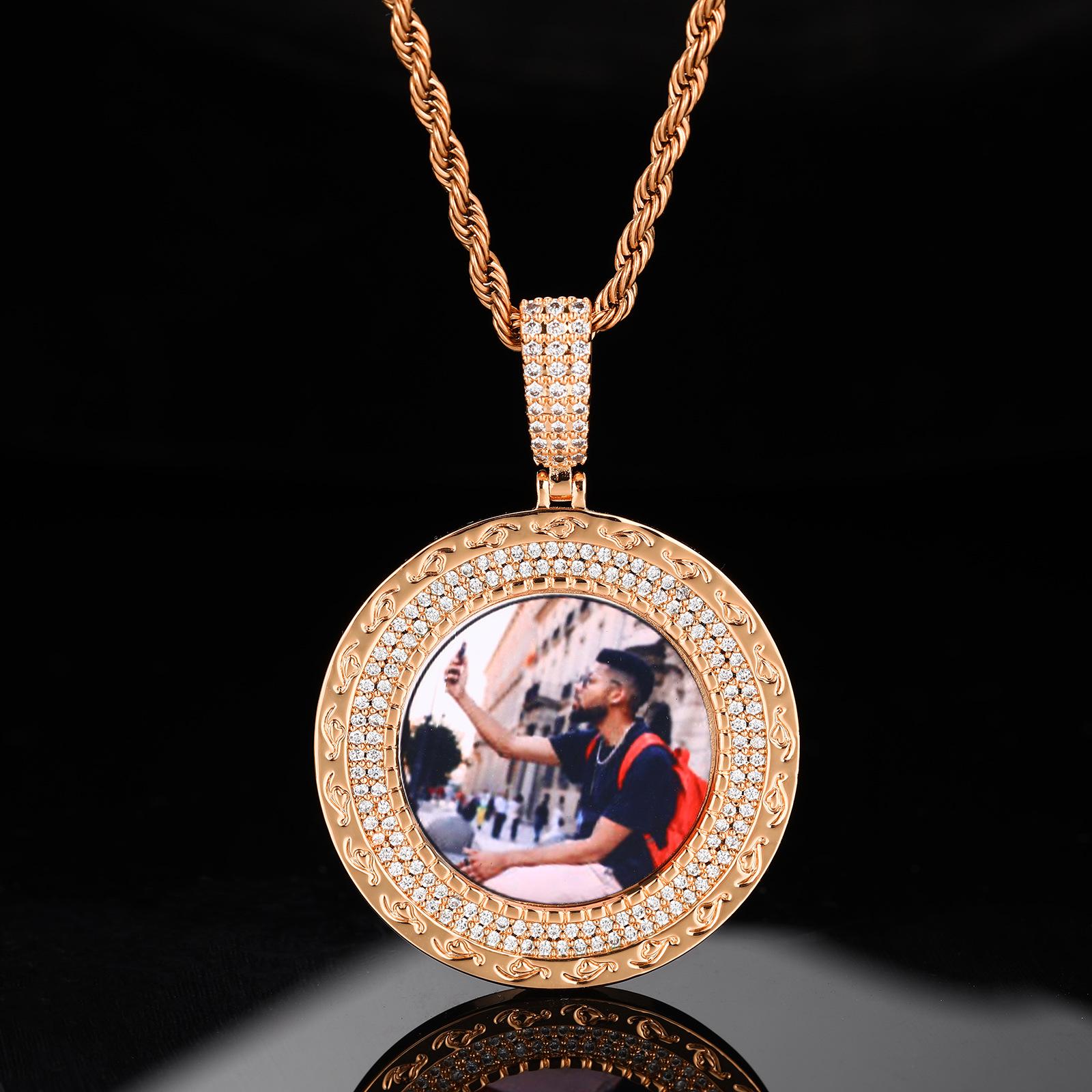 

European & American Hip Hop Double Row Zirconia Photo Necklace Pendant