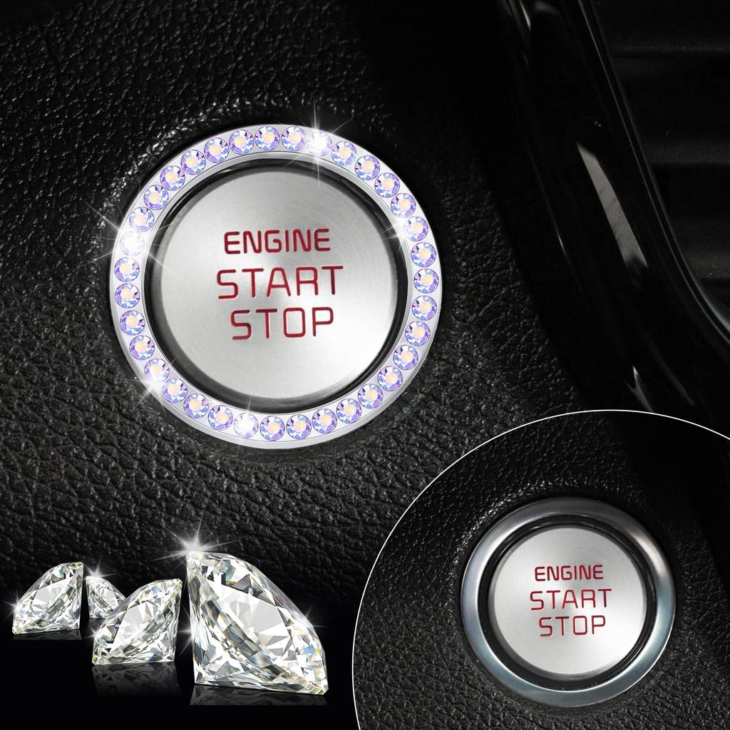 Crystal Rhinestone Car Engine Start Stop Decoration Ring, Bling Car Interior Accessories, Push to Start Button Cover Sticker